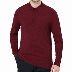 Luchiano Visconti Dark Red 3-Button Tencel Long Sleeve Polo